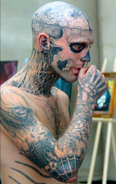 Unfinished zombie boy head face neck tattoo - Tattooimages.biz